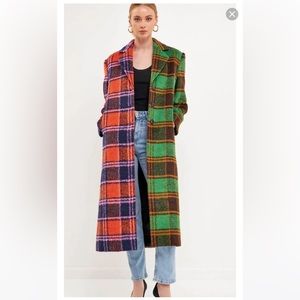 Factory: Colorblock Plaid Trench Coat Multi